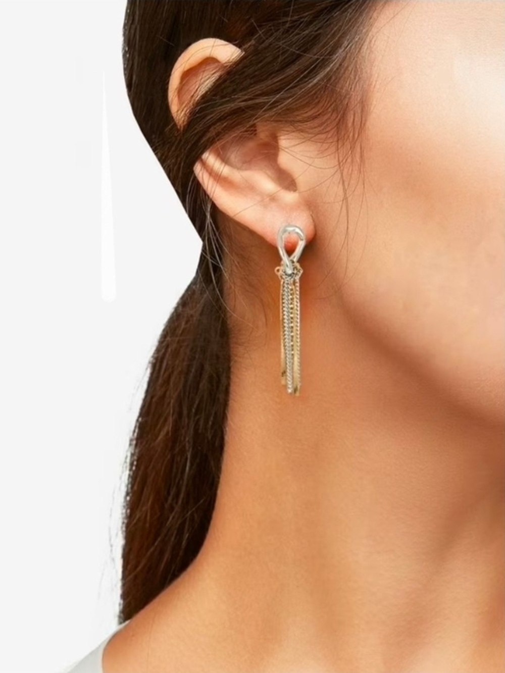 No Boundaries Two-Tone Tassel Drop Earrings - Gold & Silver BNIB